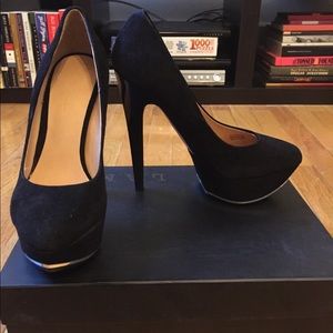 New LAMB Dolores Black Suede Platform Pumps